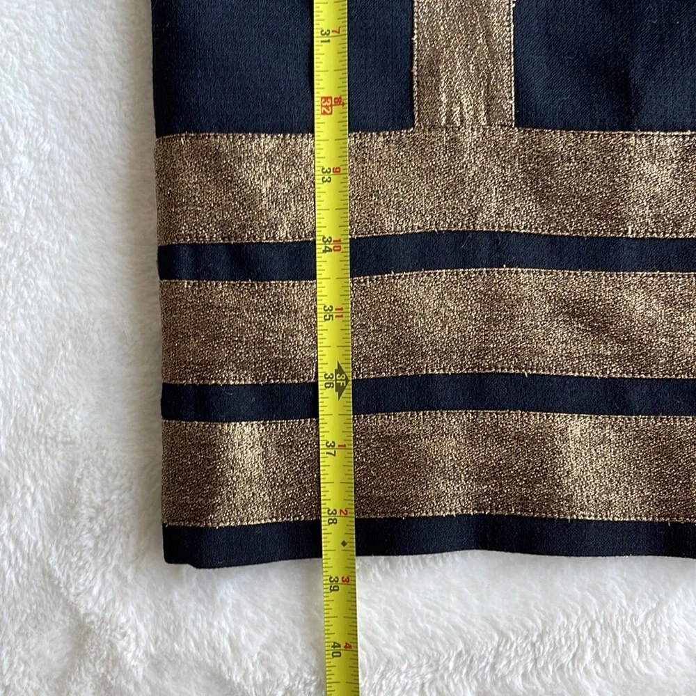 Tory Burch Simca Gold Lame’ Trim Crepe Black Dress Size 2
